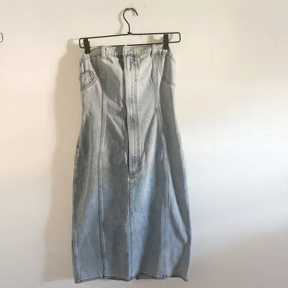 NWT Area Blue Flower Corsage Denim Strapless Dress 10